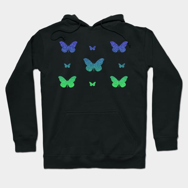 Bright Blue Green Faux Glitter Butterflies Hoodie by Felicity-K